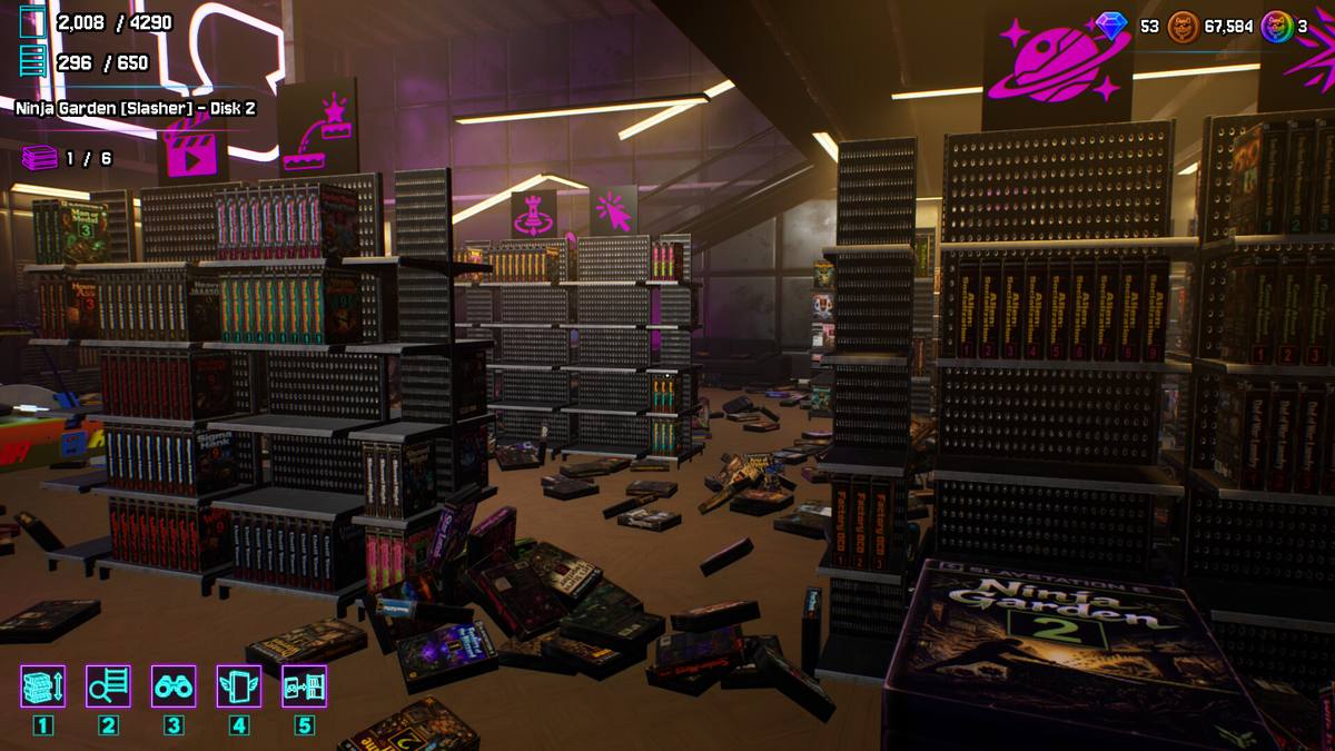 Sorted racks on the upper floor with the HUD at 2,008 of 4,290 cases