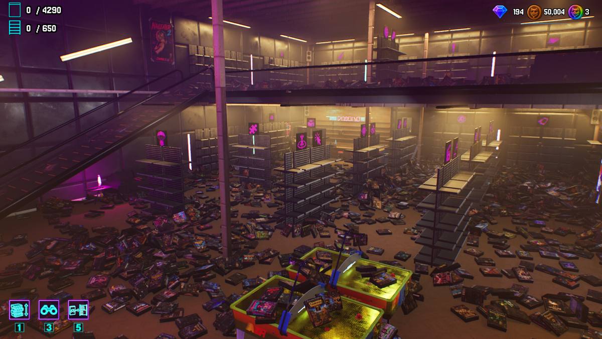 The store at the start of the shift: cases everywhere, empty racks behind